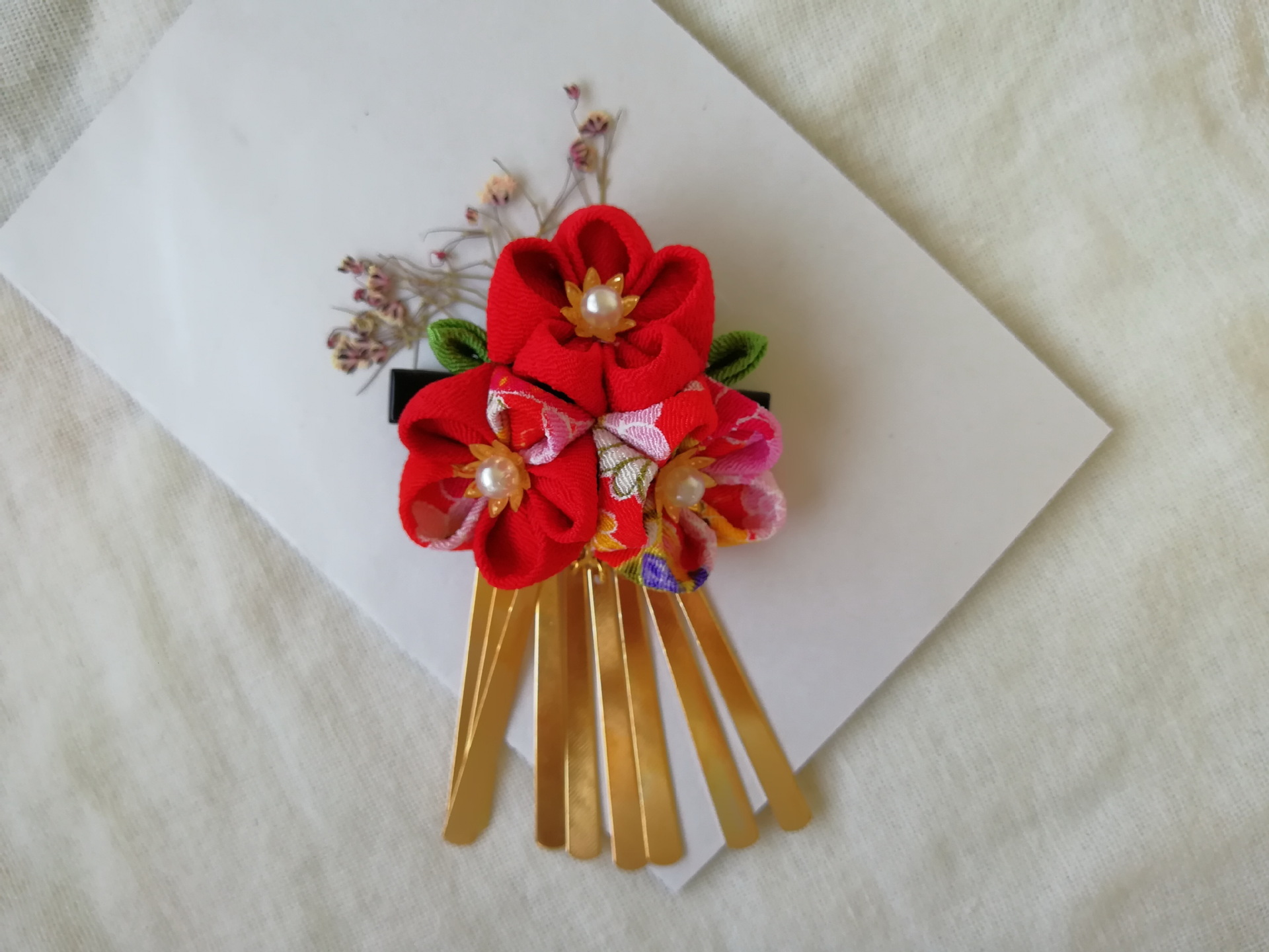 和风头饰日式细工花簪写真摄影饰品流苏花团发簪发夹和风布花美美