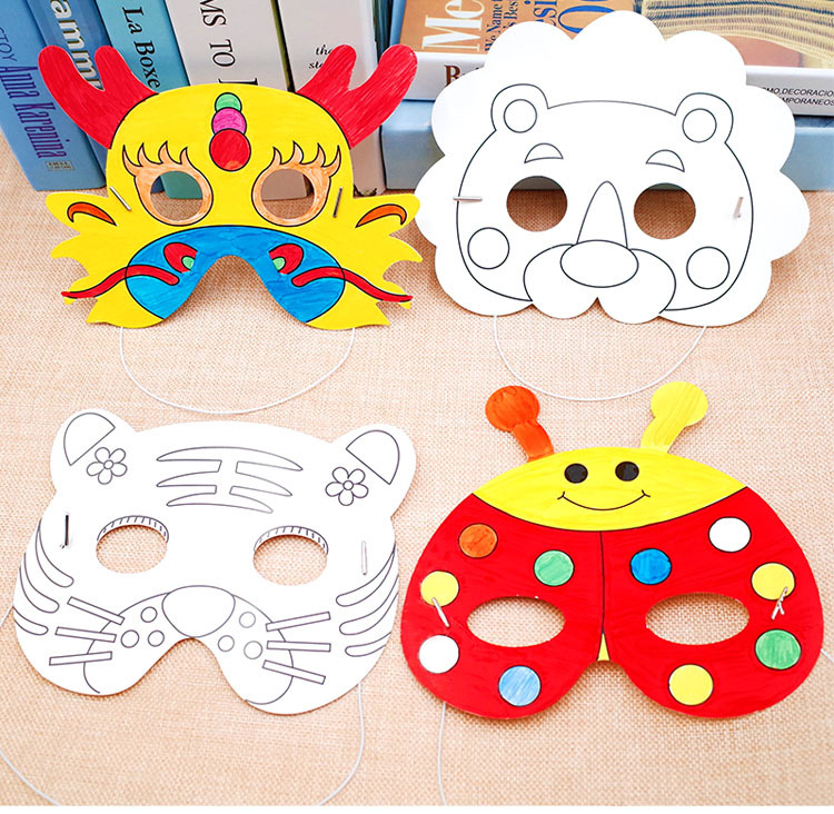 涂鸦空白面具幼儿园画画手工diy美术材料动物卡通儿童涂色绘画