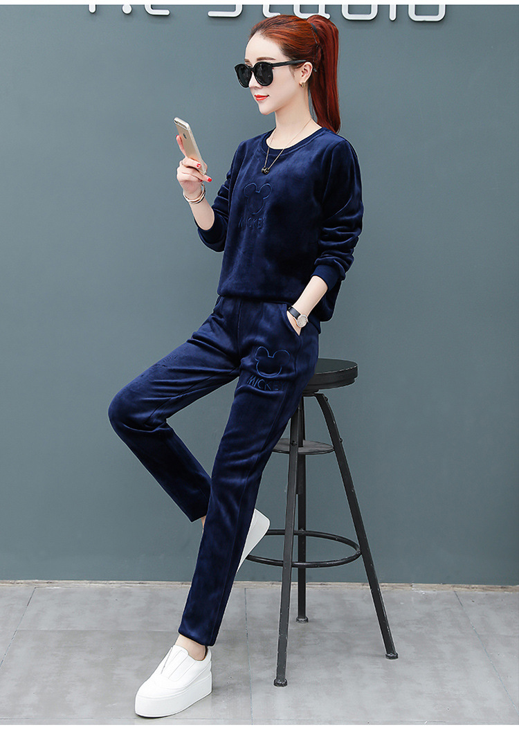 实拍金丝绒套装女2018新款运动服春秋季修身大码长袖休闲服