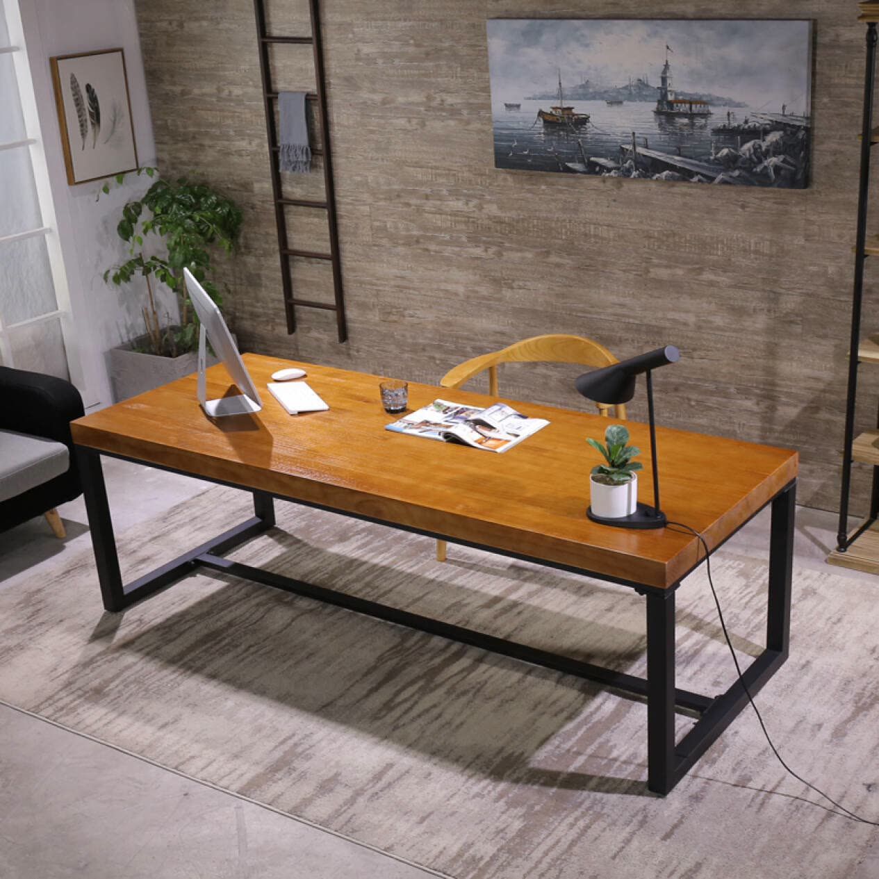 美式工业风铁艺桌子客厅厨房家用实木餐桌耐脏餐厅桌椅家具可定制