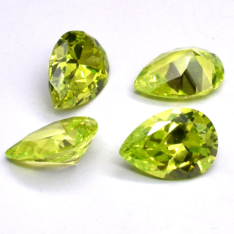 苹果绿锆石裸石水滴形梨形 饰品镶嵌宝石 梧州果绿色cz钻