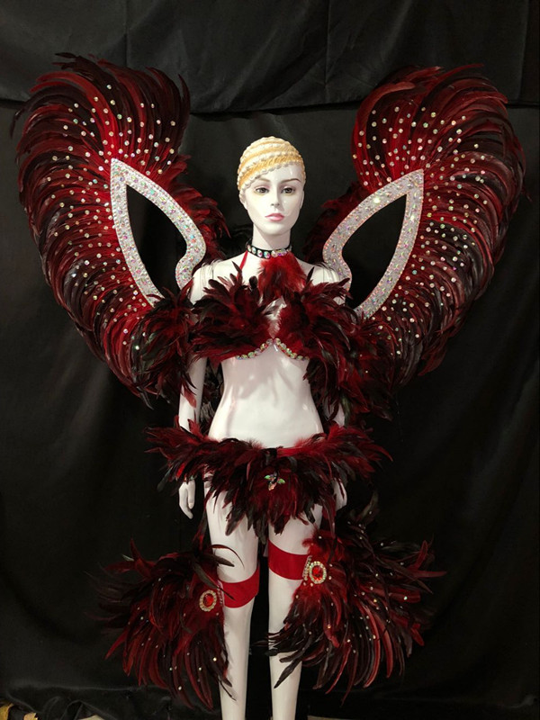 羽毛狂欢节表演 舞队套装桑巴舞服装 羽毛背板 羽毛头饰 开场表演