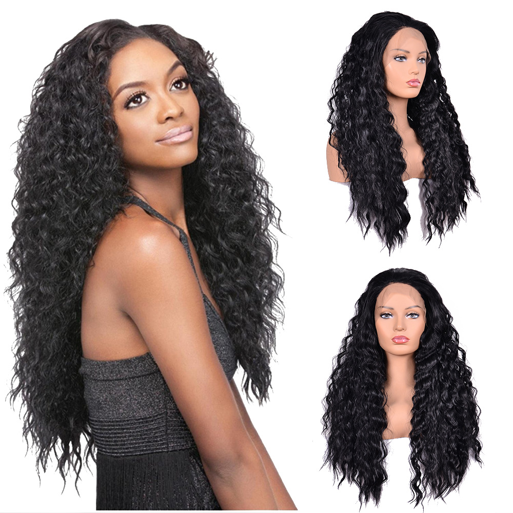 跨境专供欧美假发 前蕾丝化纤假发 黑人小卷发假发蕾丝头套批发