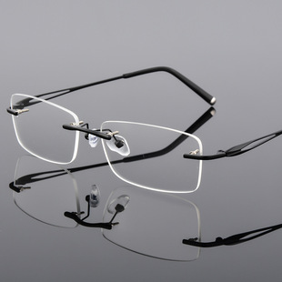 芊镜批发超轻合金无框眼镜架男商务丹阳眼镜框配钻石切边近视眼镜