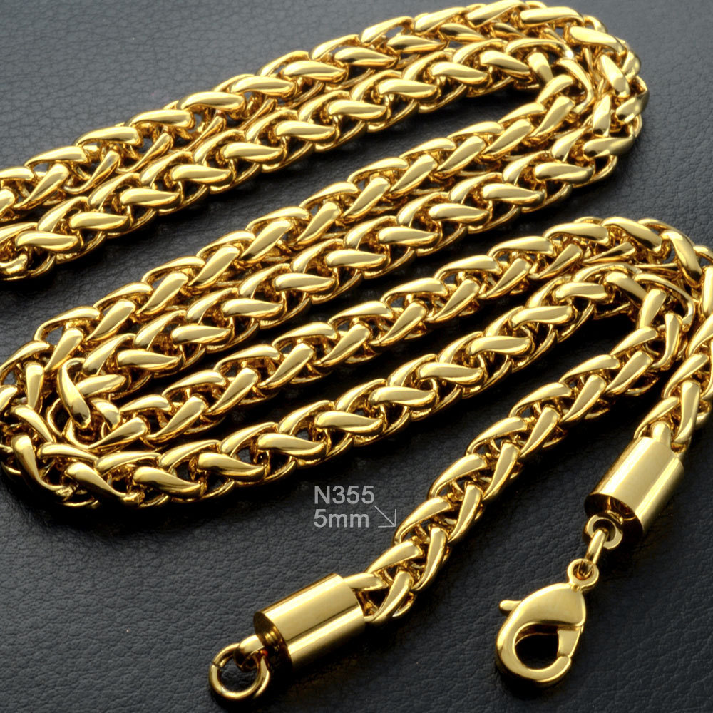 现货5mm宽真空电镀18k金龙骨项链霸气男士项链亚马逊wish跨境电商