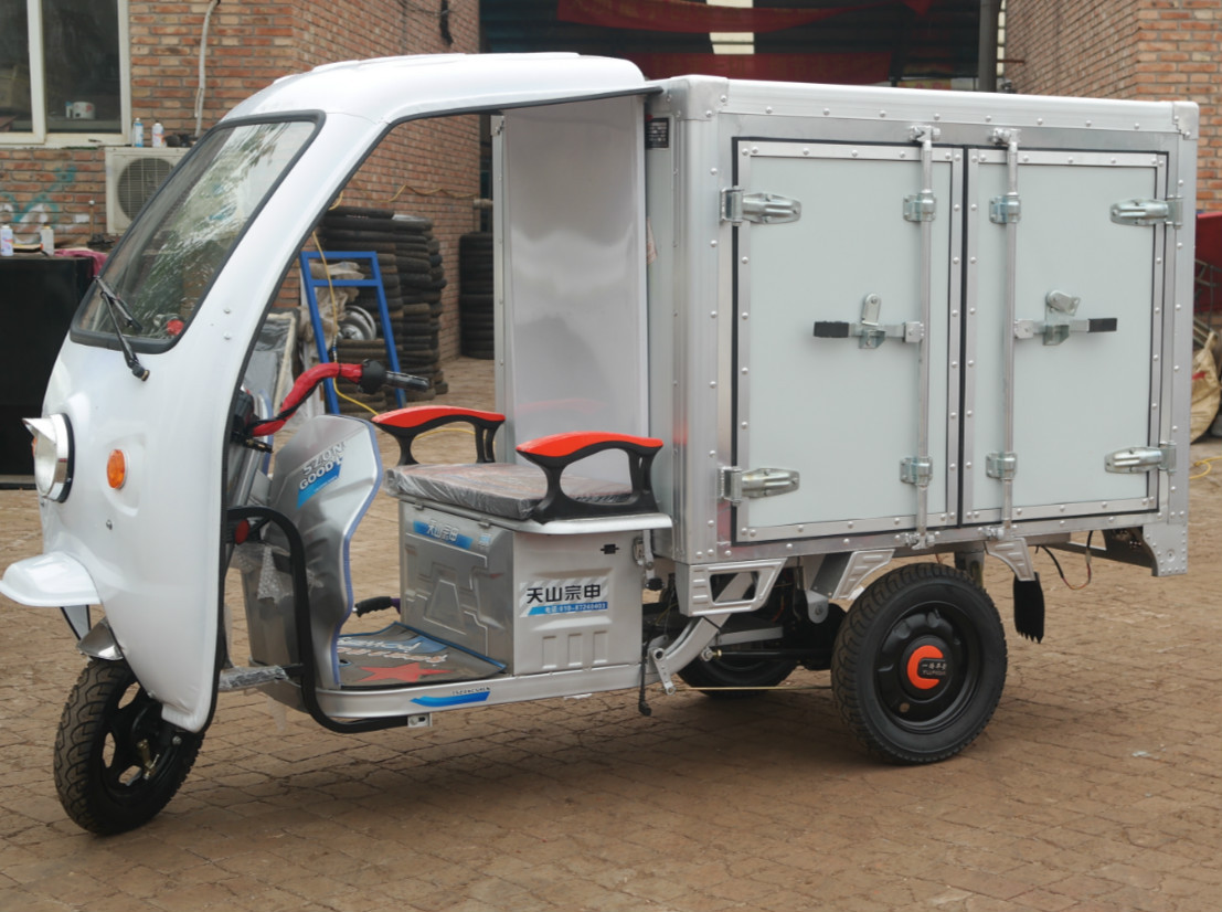 厂家直供北京金光彩快递车全封闭车厢定制logo拉货专用电动三轮车
