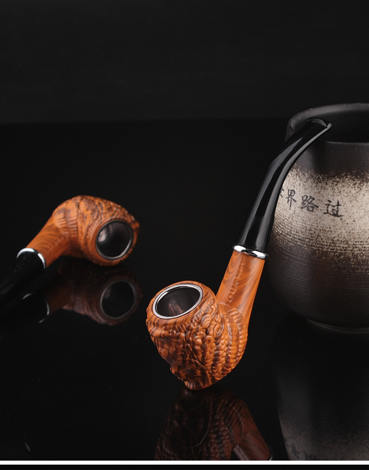 外贸跨境热销 长丰801创意精雕佛面烟斗 铁锅胶木木纹烟丝斗