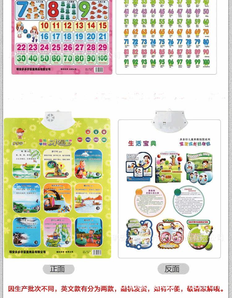 多多仔水晶单面有声挂图儿童早教宝宝发声挂画启蒙益智玩具可订做