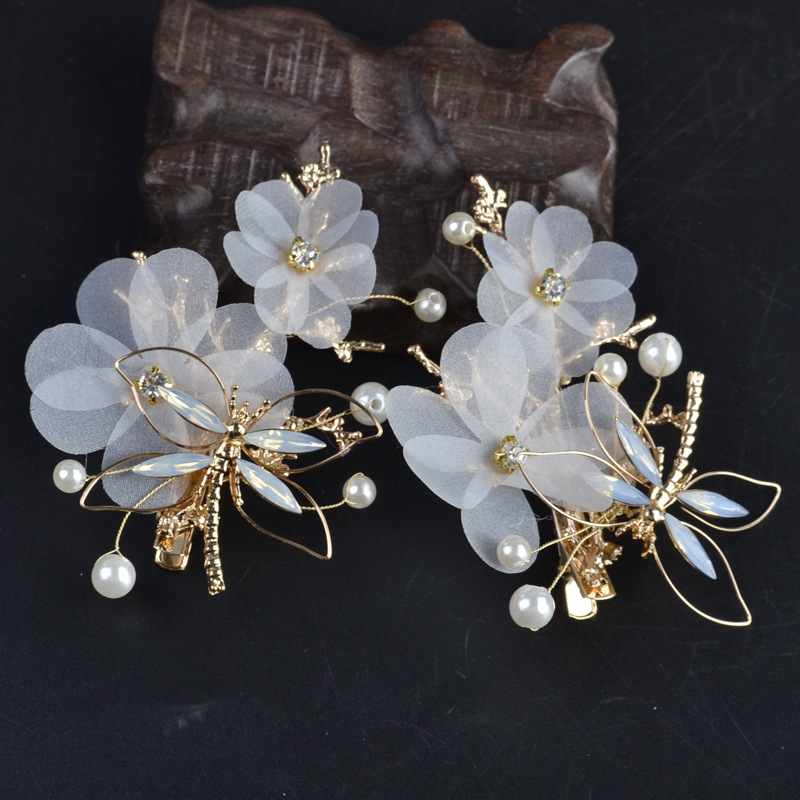 新款蜻蜓发夹超仙新娘头饰流苏边夹古风头饰婚纱汉服配饰现货批发