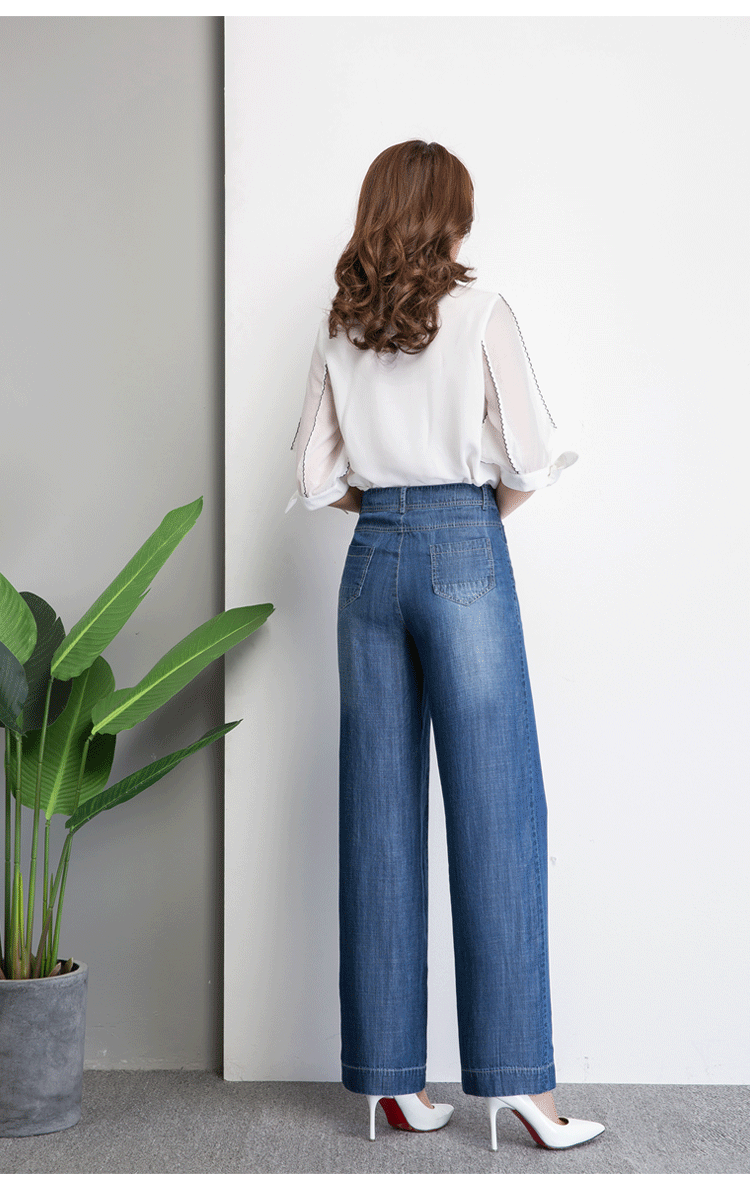 垂顺天丝牛仔2018春季新款大甩裤女高腰阔腿裤拉链直筒宽松潮百搭