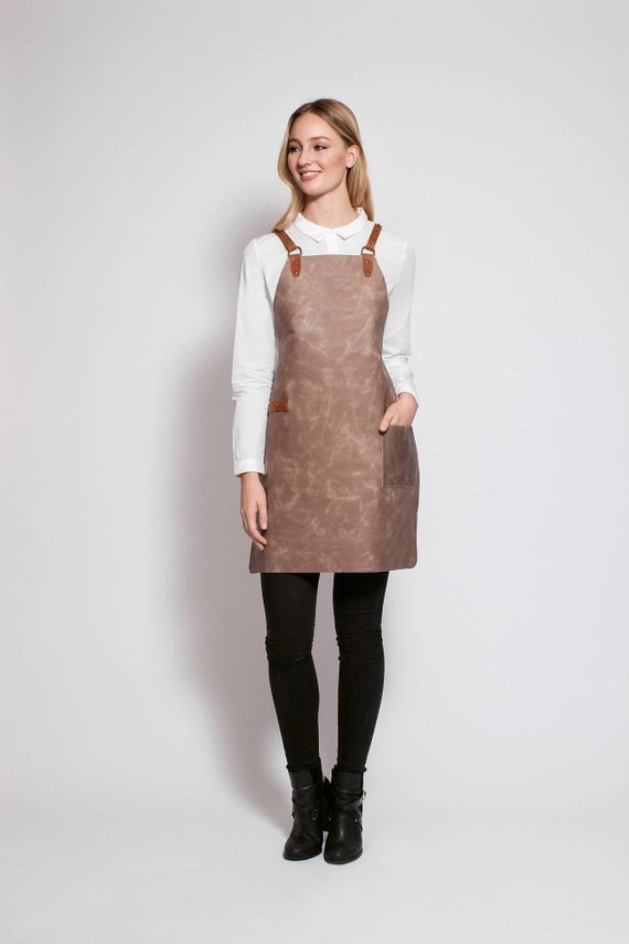 厂家定制女士皮围裙带口袋皮革工作围裙