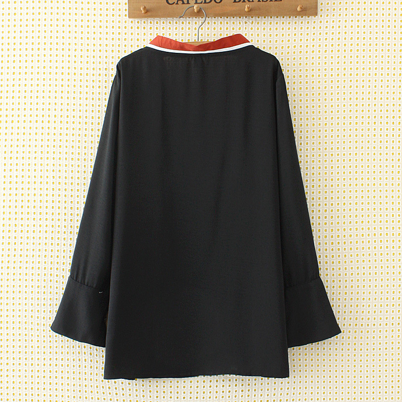 大号胖妹妹2018春季新款韩范时尚v领相色马蹄袖上衣女宽松显瘦t恤