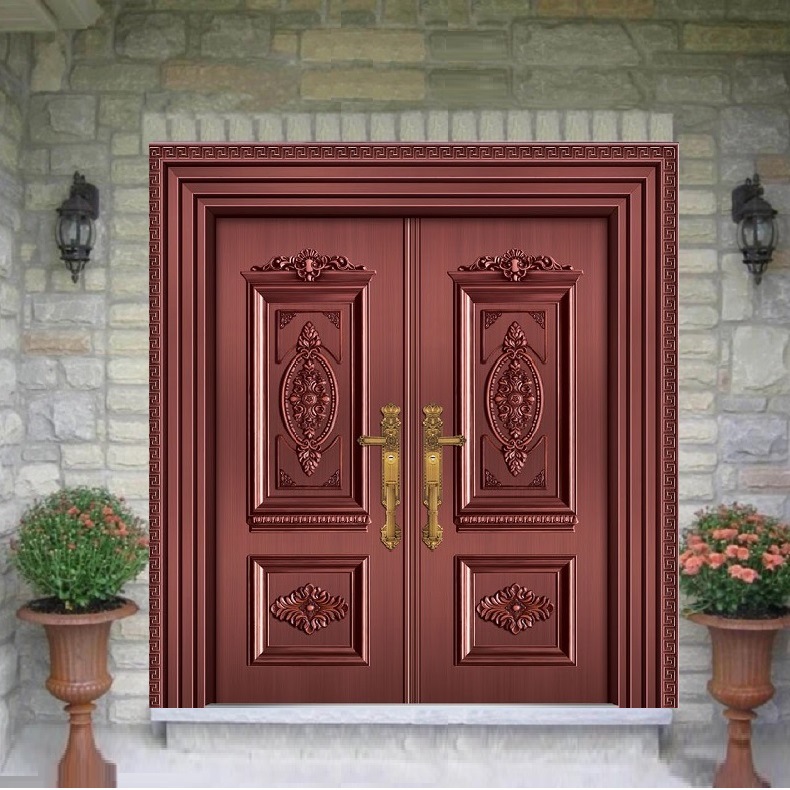 同一花型门扇可定做成单门,对开门,四开门,子母门,可以选配不同的门头