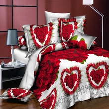 wish,ebay外贸爆款3D花卉3件套被套枕套组活性印染床上用品3d床品