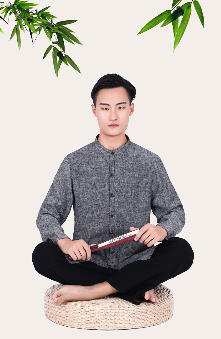 新品长袖太极服套装男士150219亚麻居士服运动打坐禅修服大码秋冬