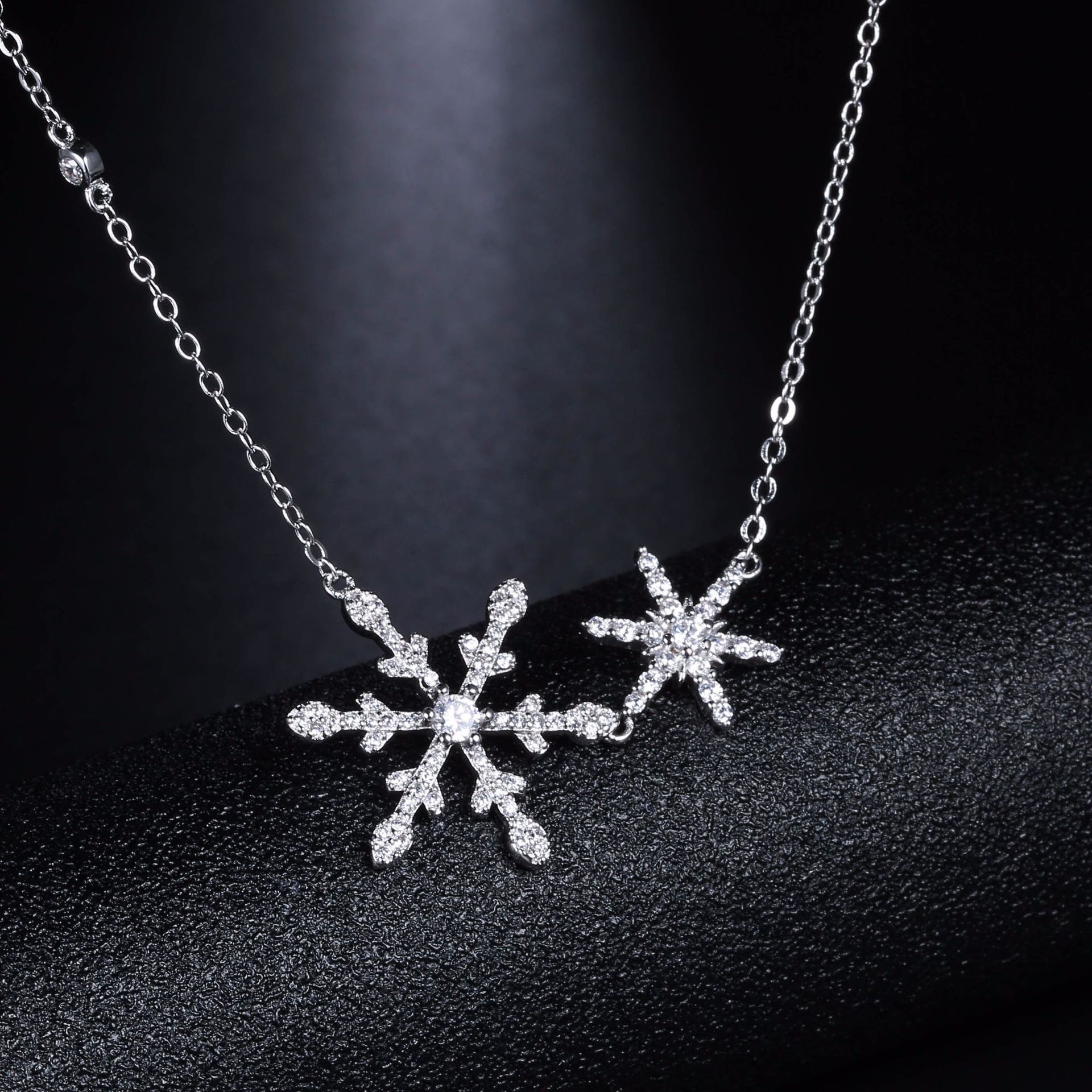新款锁骨链雪花项链s925纯银满钻大版雪花锆石套链高贵奢华首饰品