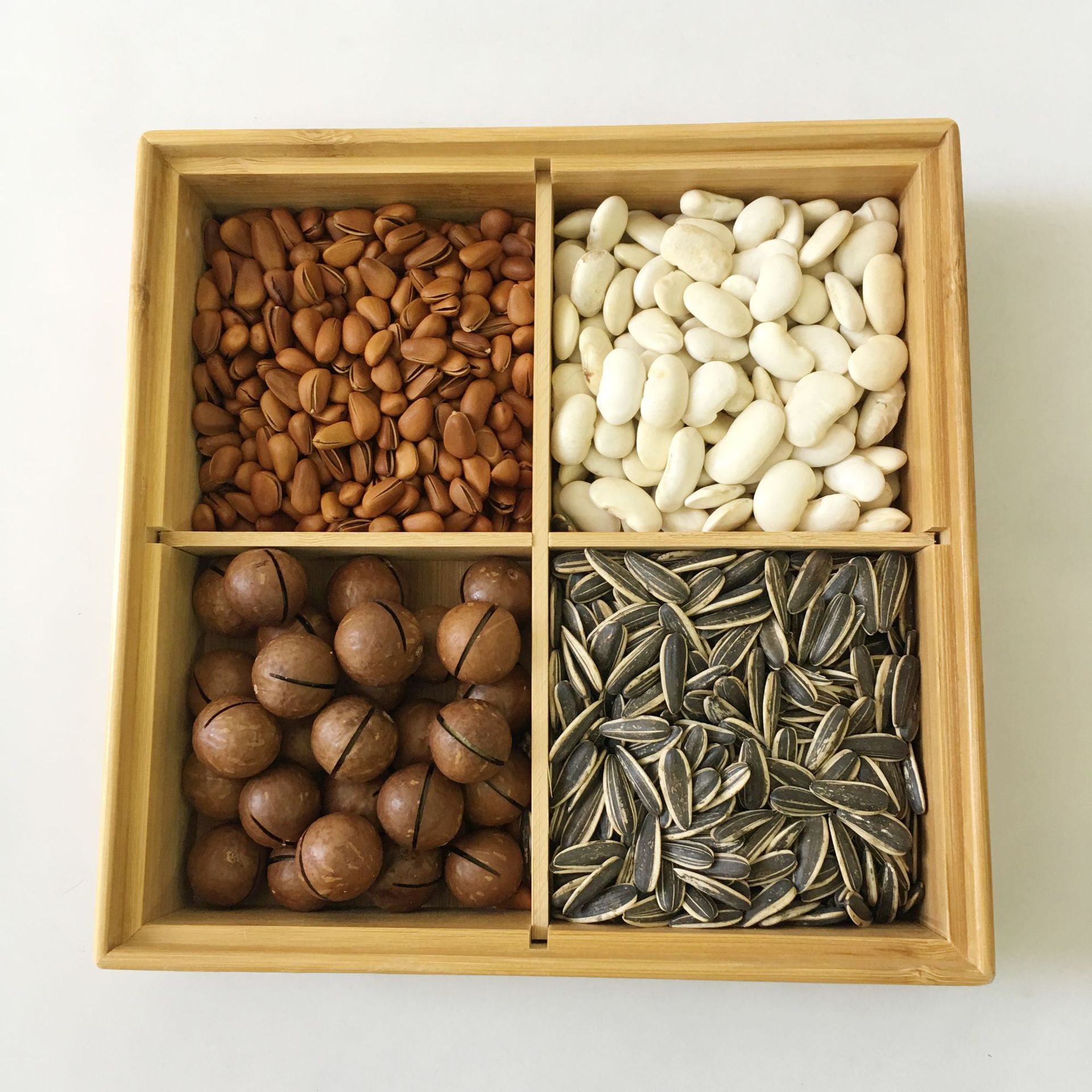 竹制干果盘方形四格 零食糖果坚果盘 家用客厅整理收纳盒可定制