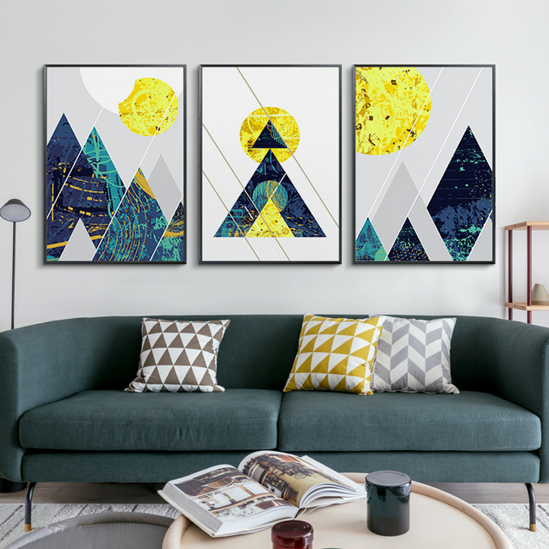 月夜现代简约抽象撞色客厅装饰画三联画沙发背景墙挂画餐厅壁画