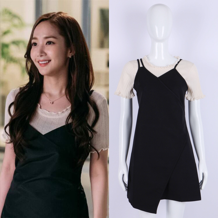 2018新款金秘书朴敏英明星同款冰丝打底衫针织衫不规则吊带连衣裙