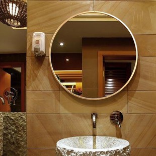 铁艺圆形卫生间挂墙镜子浴室镜梳妆镜化妆镜洗脸盆镜子壁挂玻璃镜