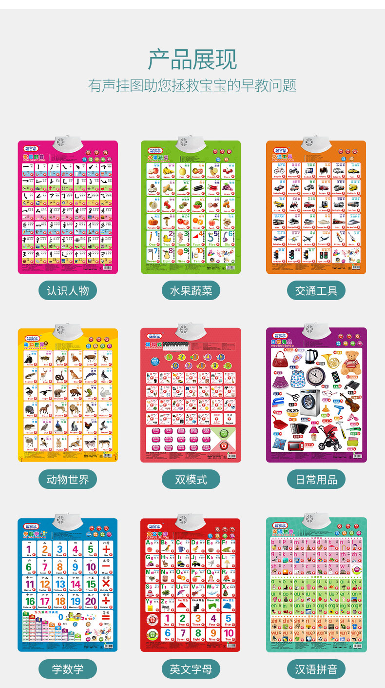 批发猫贝乐凹凸有声挂图 宝宝儿童识字拼音字母数字人物 发声挂图