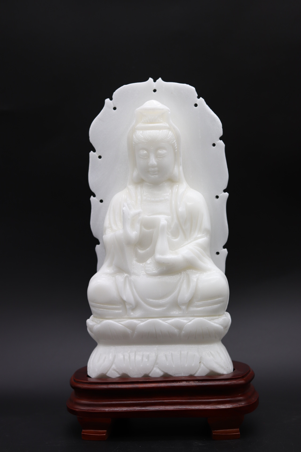 天然汉白玉宝瓶坐莲观音佛像摆件玉雕工艺品佛教用品居家送礼