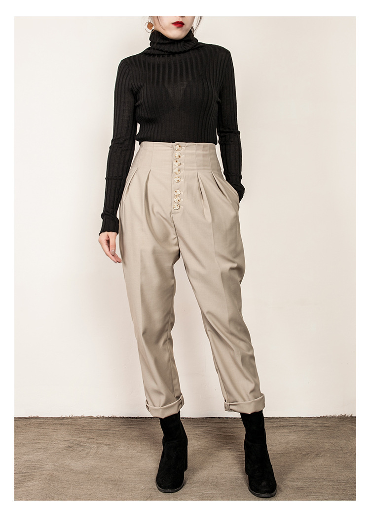 秋冬女欧美骑马裤高腰长裤收腰显瘦气质港风百搭修身裤