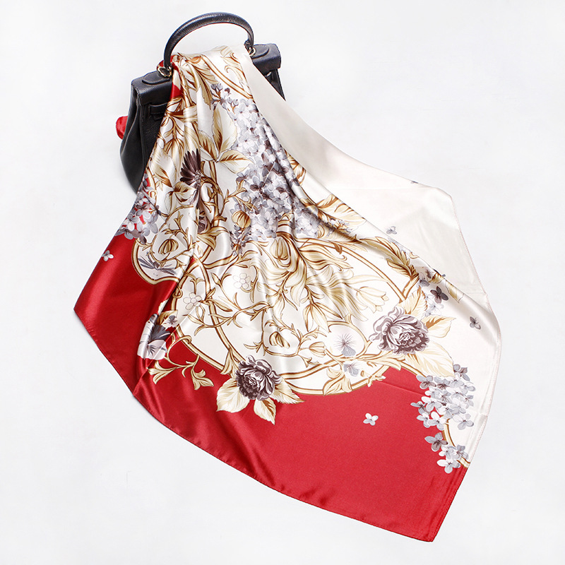 22 New European and American Scarf Artificial Silk Scarf Female 90cm Satin Large Kerchief Muslim Wholesale