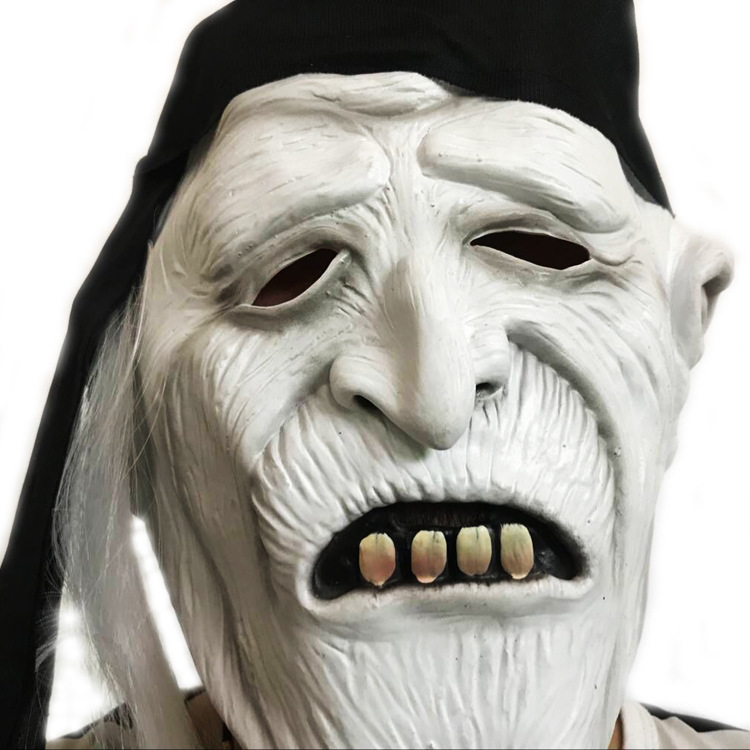 白色鬼脸恐怖魔鬼面具万圣节吓人黑布套头假面演出派对道具整人