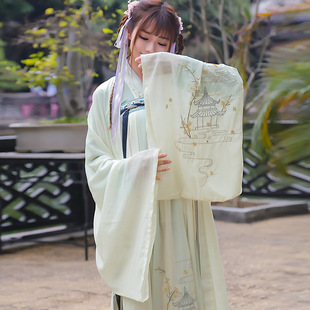 改良版汉元素古风汉服女刺绣花大袖衫雪纺衫防晒衫学生日常秋款