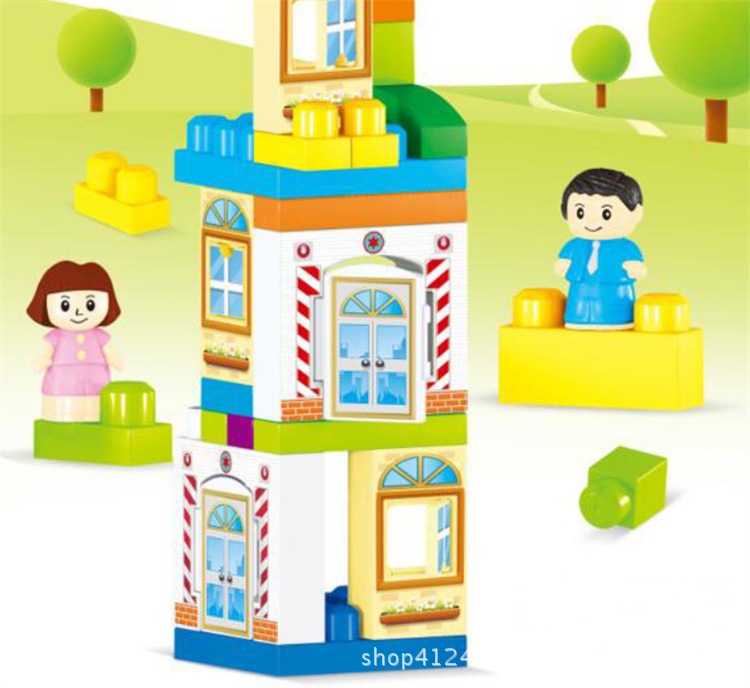 儿童益智积木玩具 早教创意diy百变拼插积木高楼大颗粒积木玩具