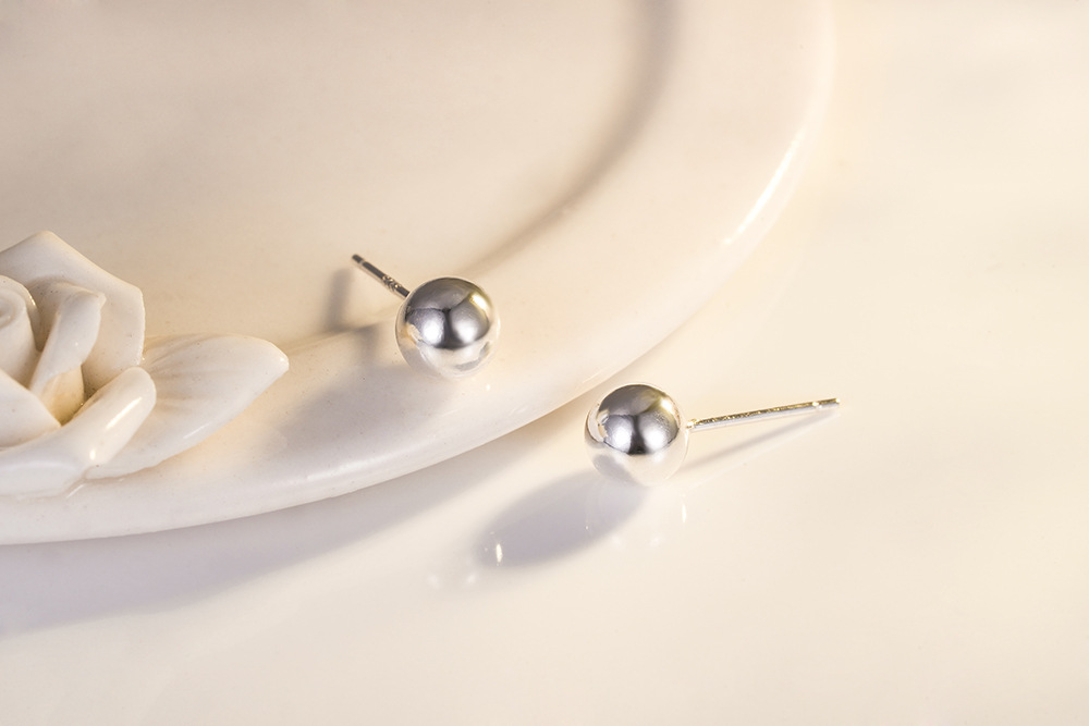 时尚首饰豆豆耳钉女气质光珠小耳钉男925纯银耳饰球球养耳洞饰品