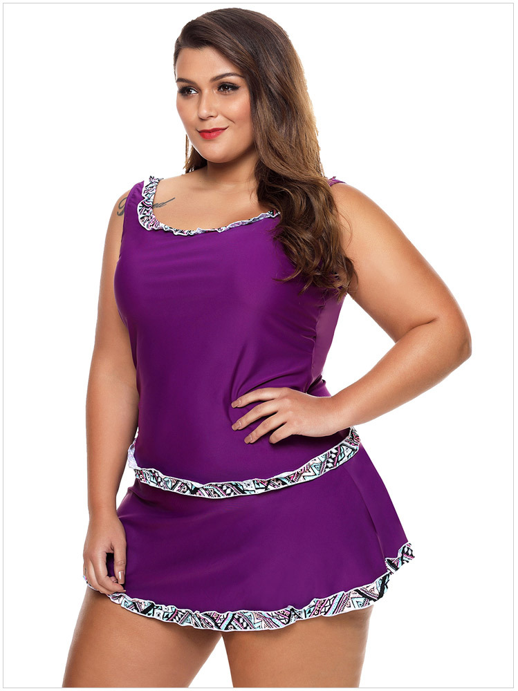 时颖欧美时尚泳装皱褶设计印花荷叶边比基尼裙式分体泳衣41973