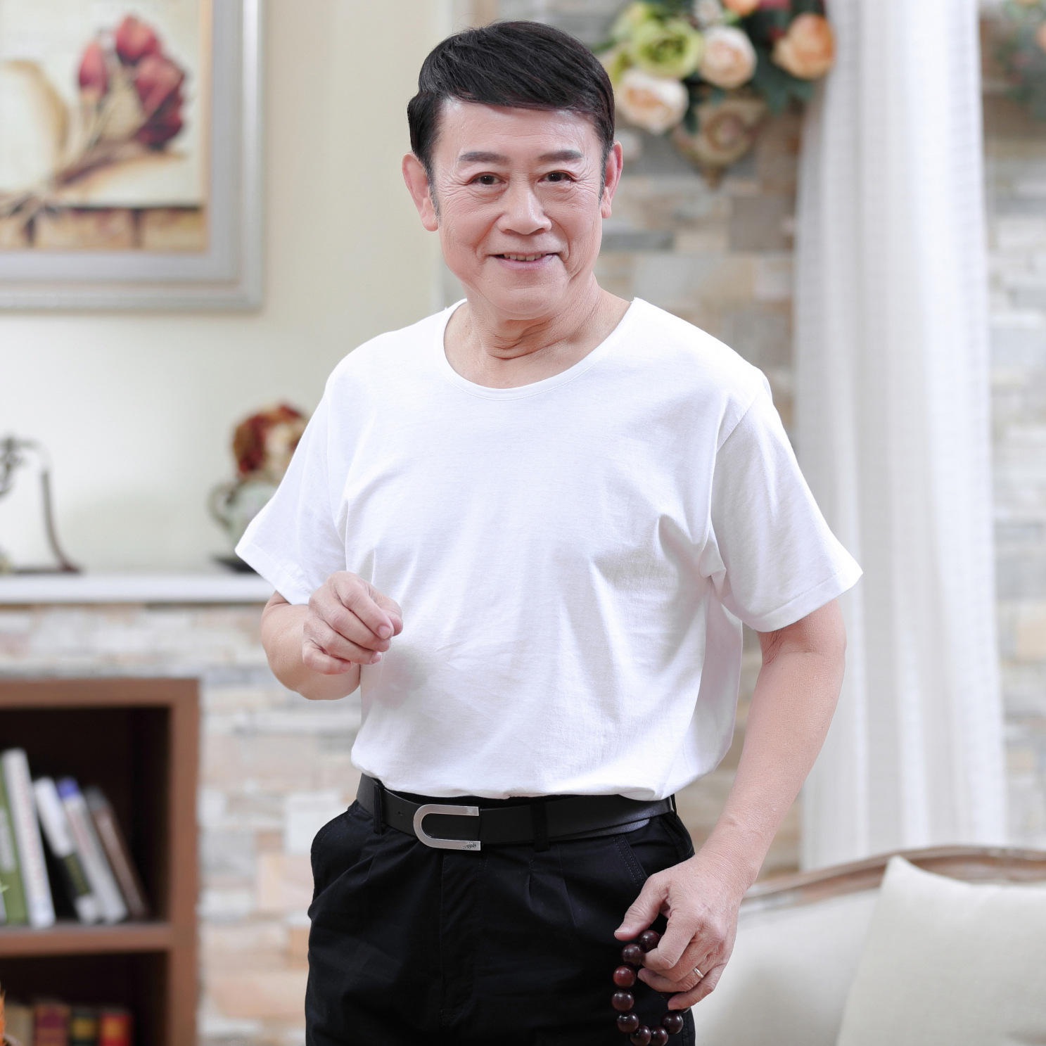 老头衫中老年纯棉圆领背心汗衫老头背心短袖宽松爸爸装