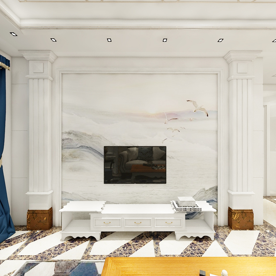 广东天然人造石材电视墙客厅大理石连纹电视背景墙瓷砖定制