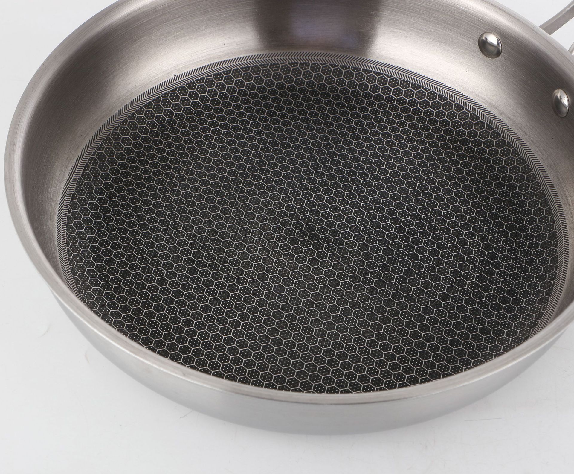 28cm蜂窝平底煎锅批发 无涂层炒菜锅家用平底锅定制 不锈钢锅炒锅