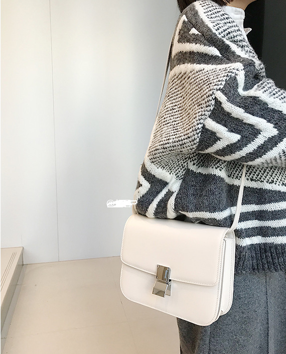 2018早春新款白色真皮豆腐包box包单肩包小方包百搭女士斜挎包