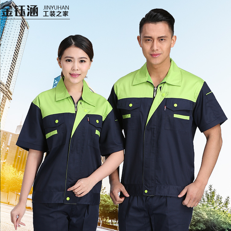 summer factory workshop labor protective clothing car wash gas station short sleeve work breathable sweat-absorbing clothing set wholesale