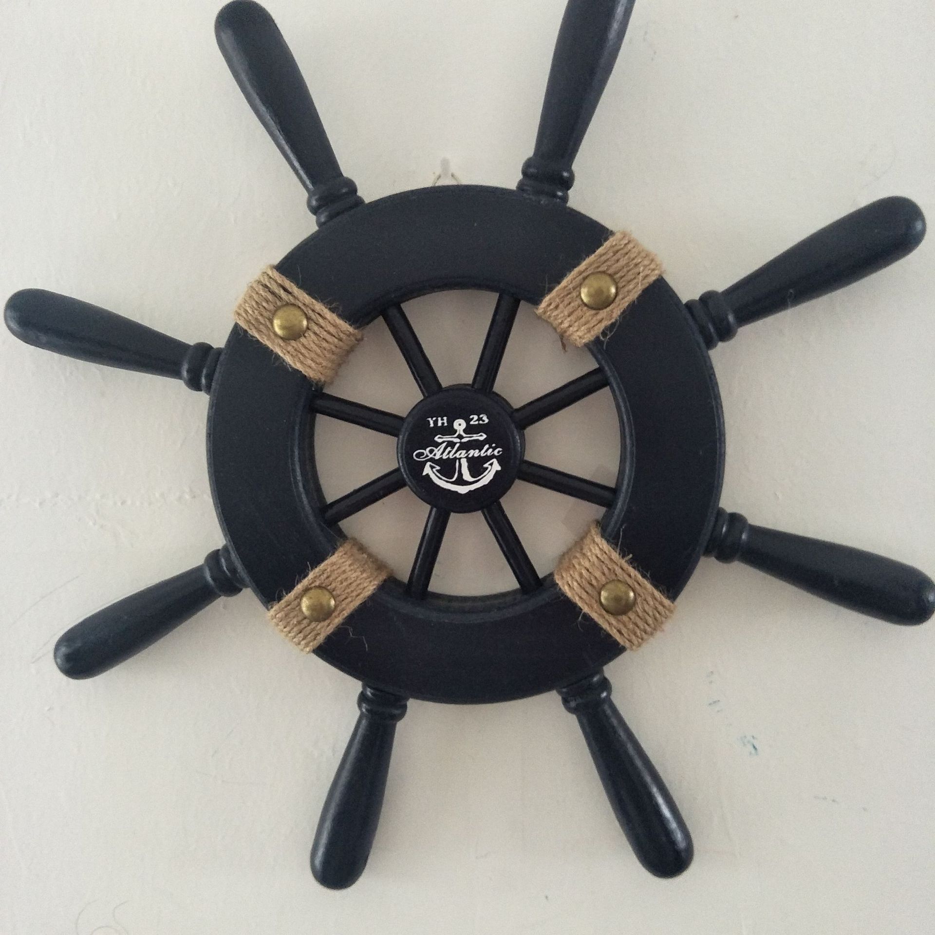 新款地中海风格43公分实木蓝色船舵 家居装饰航海舵手工艺礼品