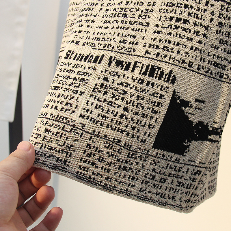 报纸印花港味复古chic针织吊带背心女夏外穿2018新款无袖t恤上衣