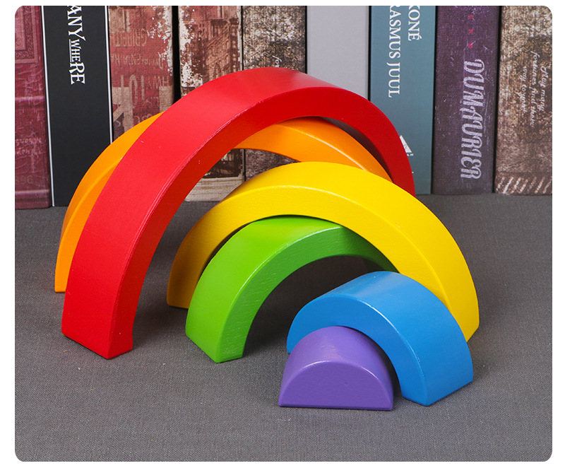 6片彩虹拱桥积木幼儿园儿童益智早教玩具拱形拼搭半圆形积木