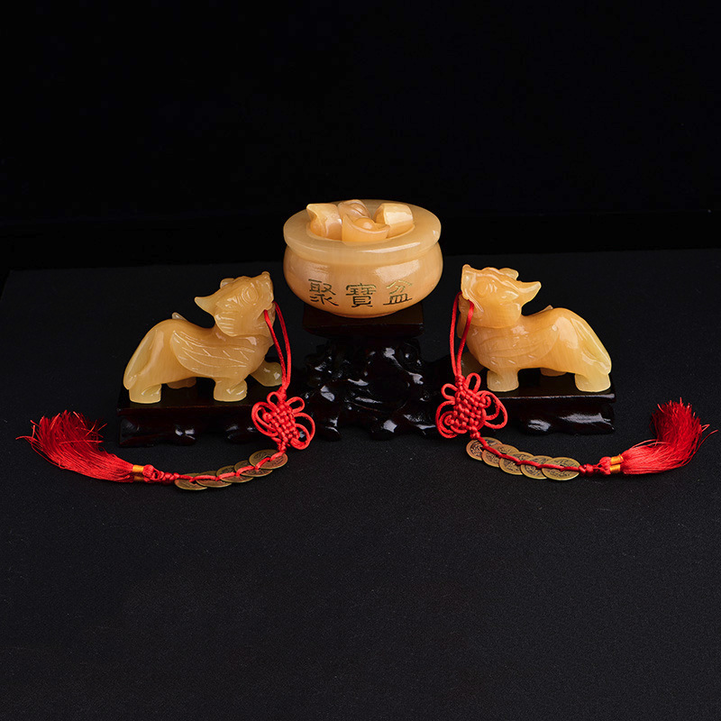 批发米黄玉貔貅聚财阵摆件聚宝盆招财阵家居旺财客厅摆设开业礼品