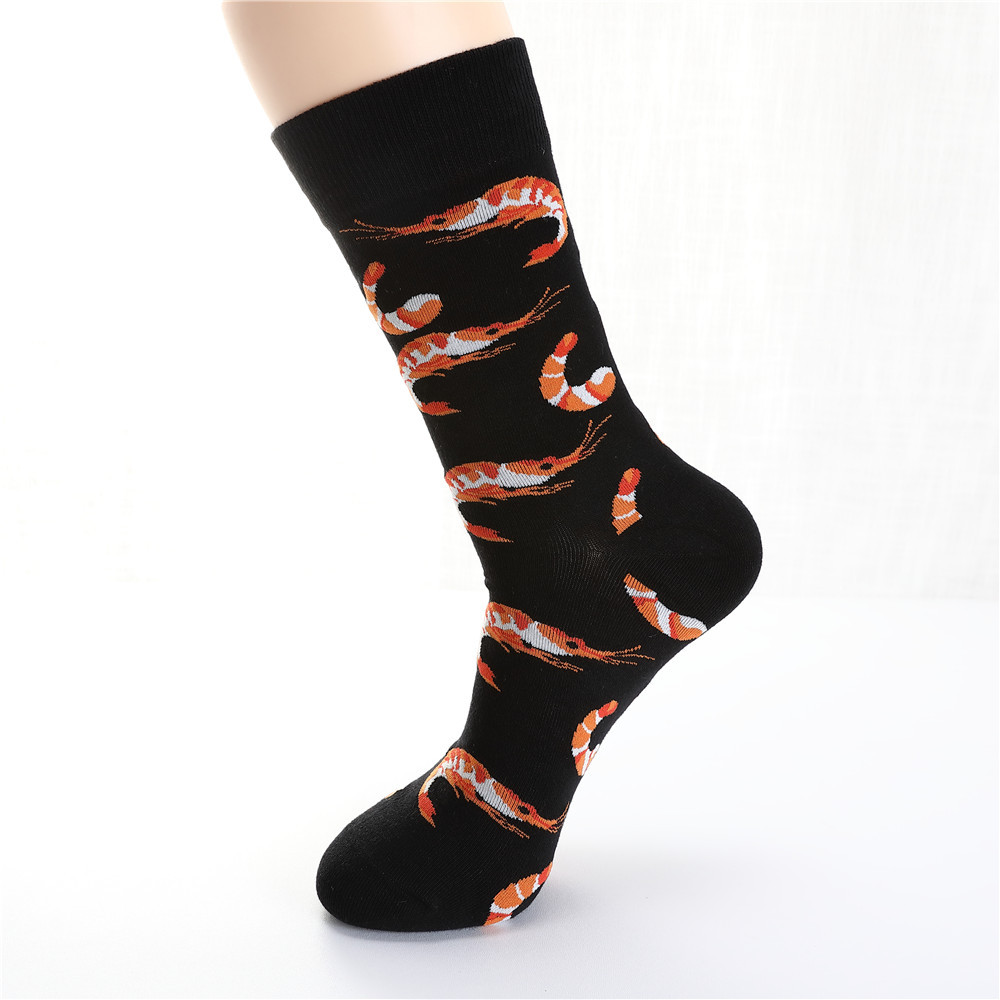 大码男袜百搭涂鸦撞色系列花郁金香图棉袜男士长筒袜