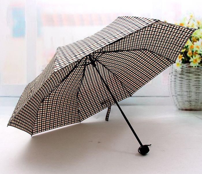 ok三折叠晴雨伞遮阳伞防紫外线时尚男女通用伞经典格子条纹伞