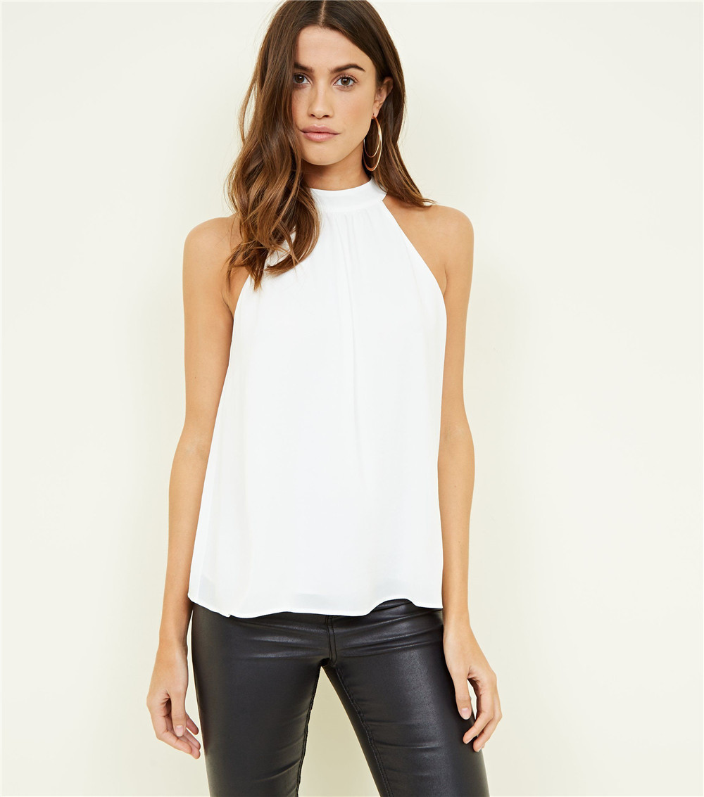 2018年夏亚马逊wish爆款无袖纯色雪纺休闲上衣t恤大码s-6xl女服装