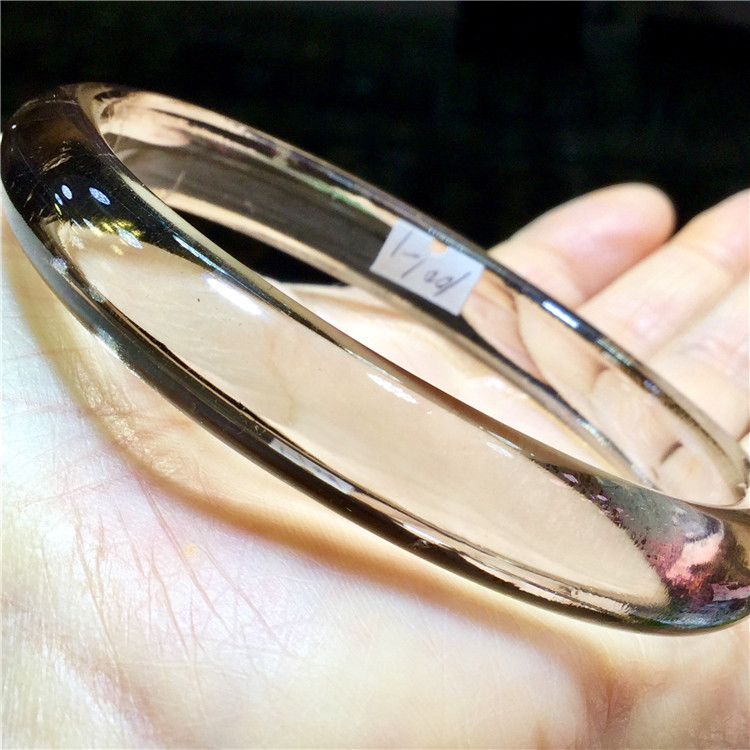 东海水晶 天然茶水晶金发晶圆条小细镯手镯 内径:62mm
