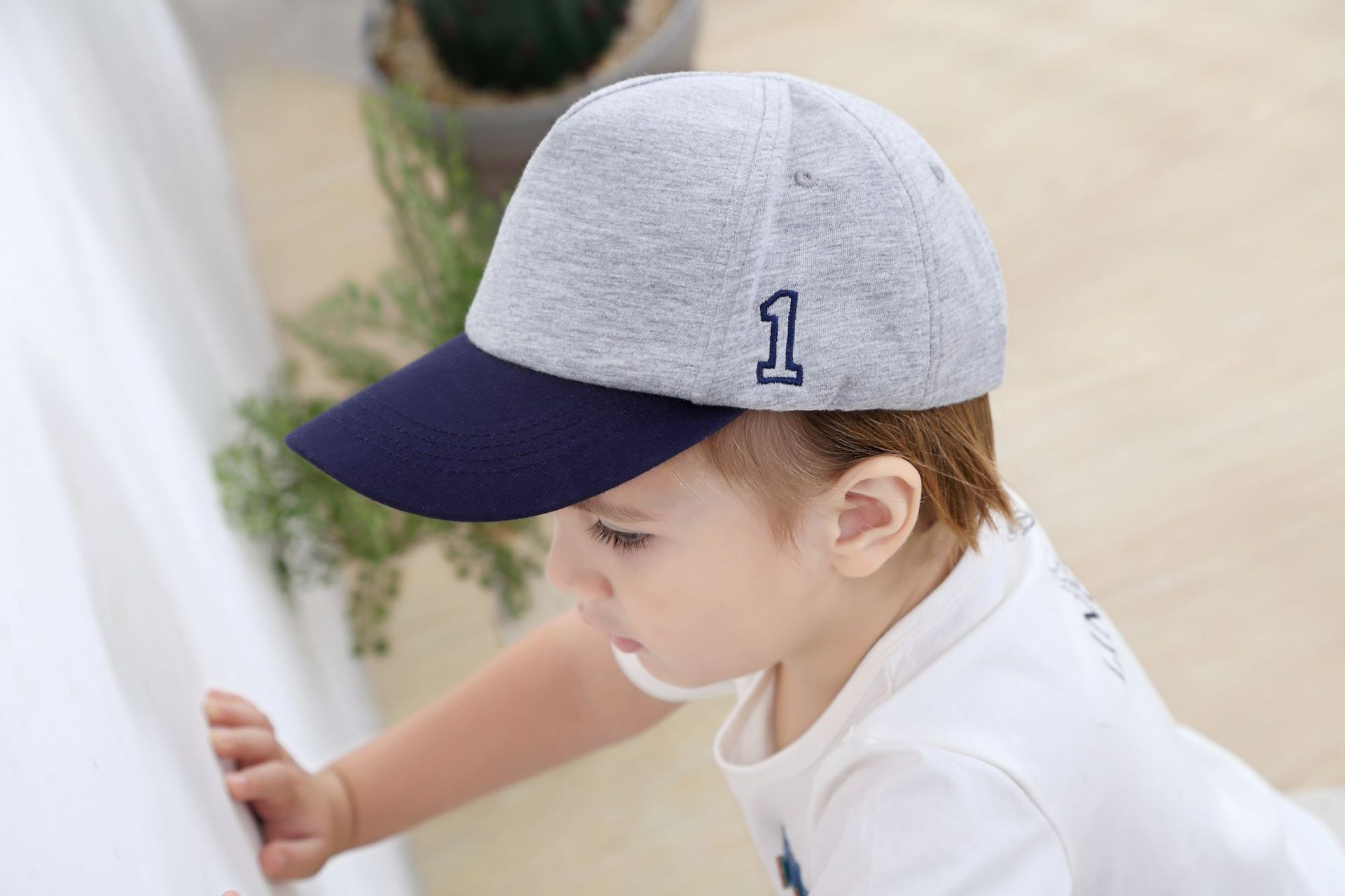 灰色棉质数字一男童棒球帽鸭舌帽童帽遮阳帽男童太阳帽棒球帽