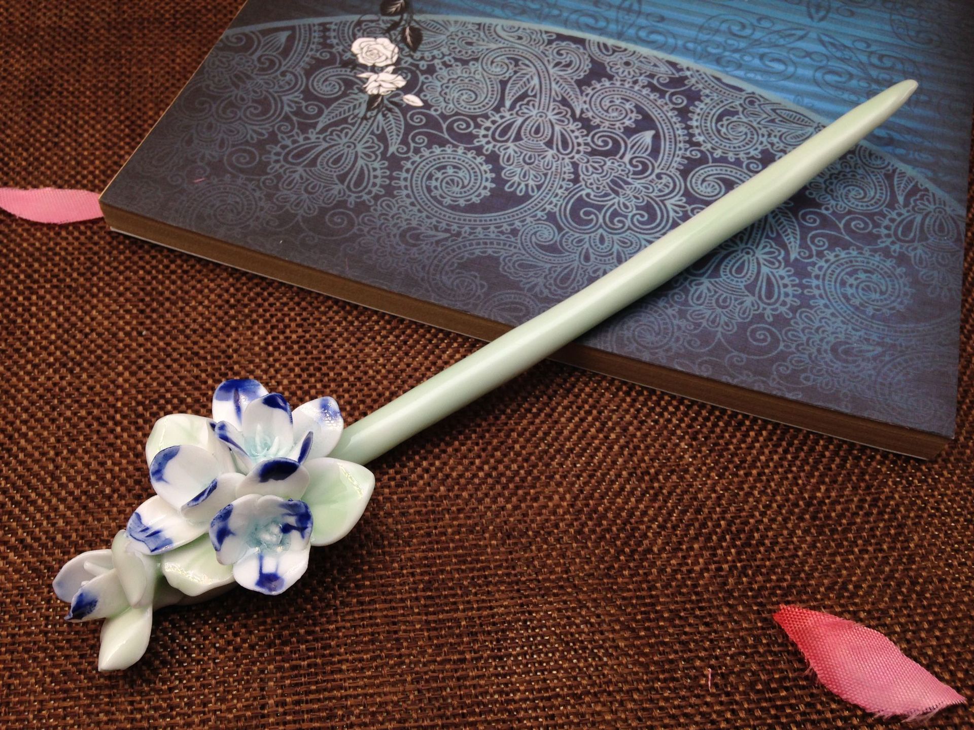 厂家直销古典时尚陶瓷发钗 纯手工陶瓷花朵发饰 复古陶瓷发钗批发