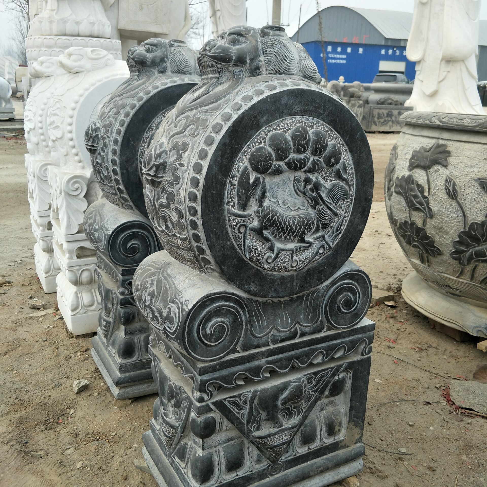 石雕青石门鼓 石雕门墩 雕刻抱鼓 仿古雕刻祠堂寺庙门口摆件