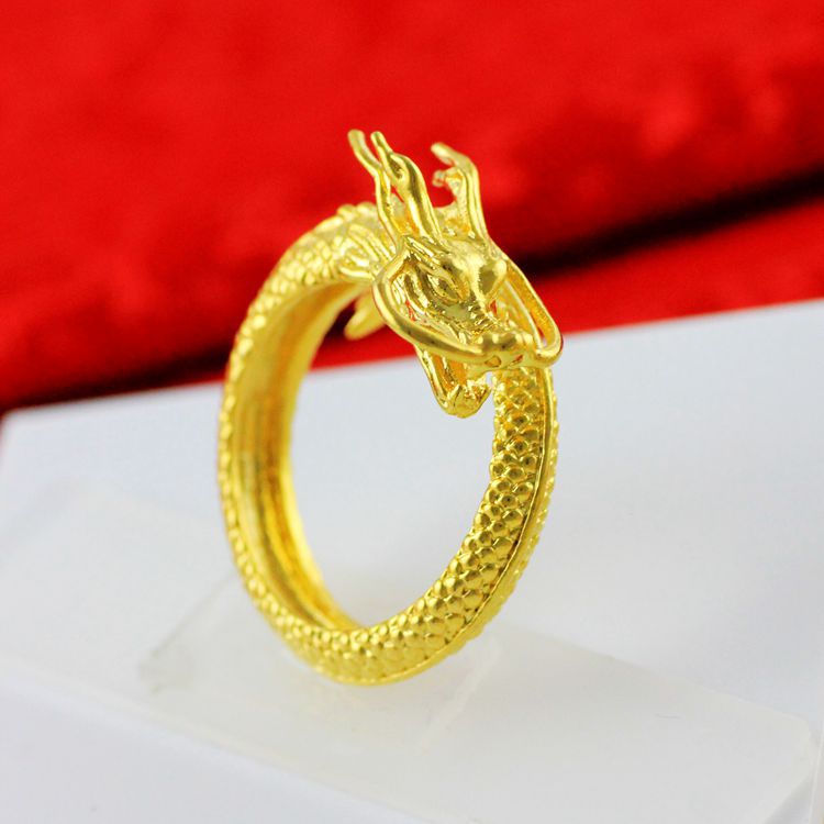 金满多 霸气男士龙戒指 仿真黄金色大气指环 不易掉色 沙金欧币金